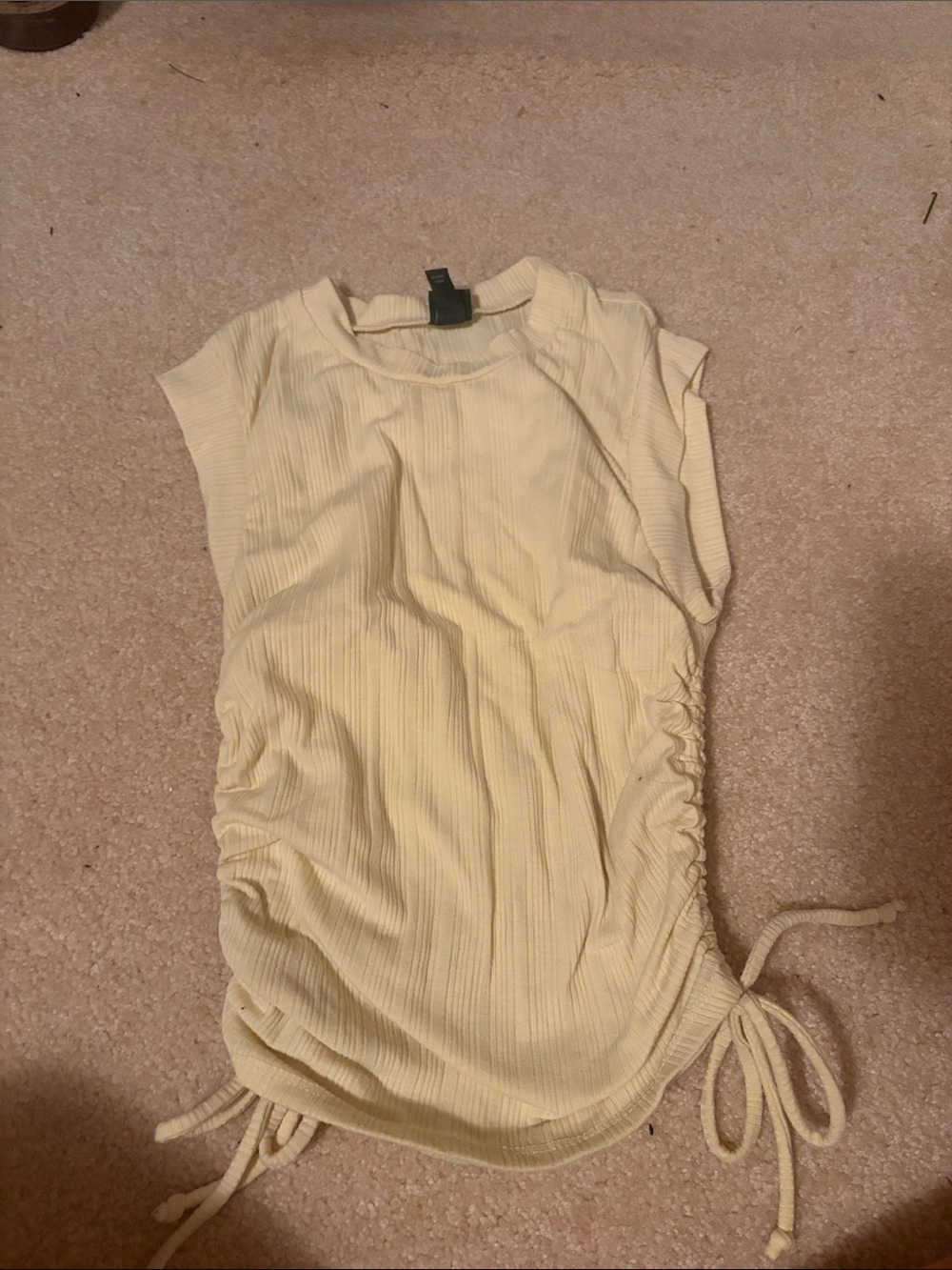 wild fable Pale Yellow Ribbed Side-Drawstring Tank Top